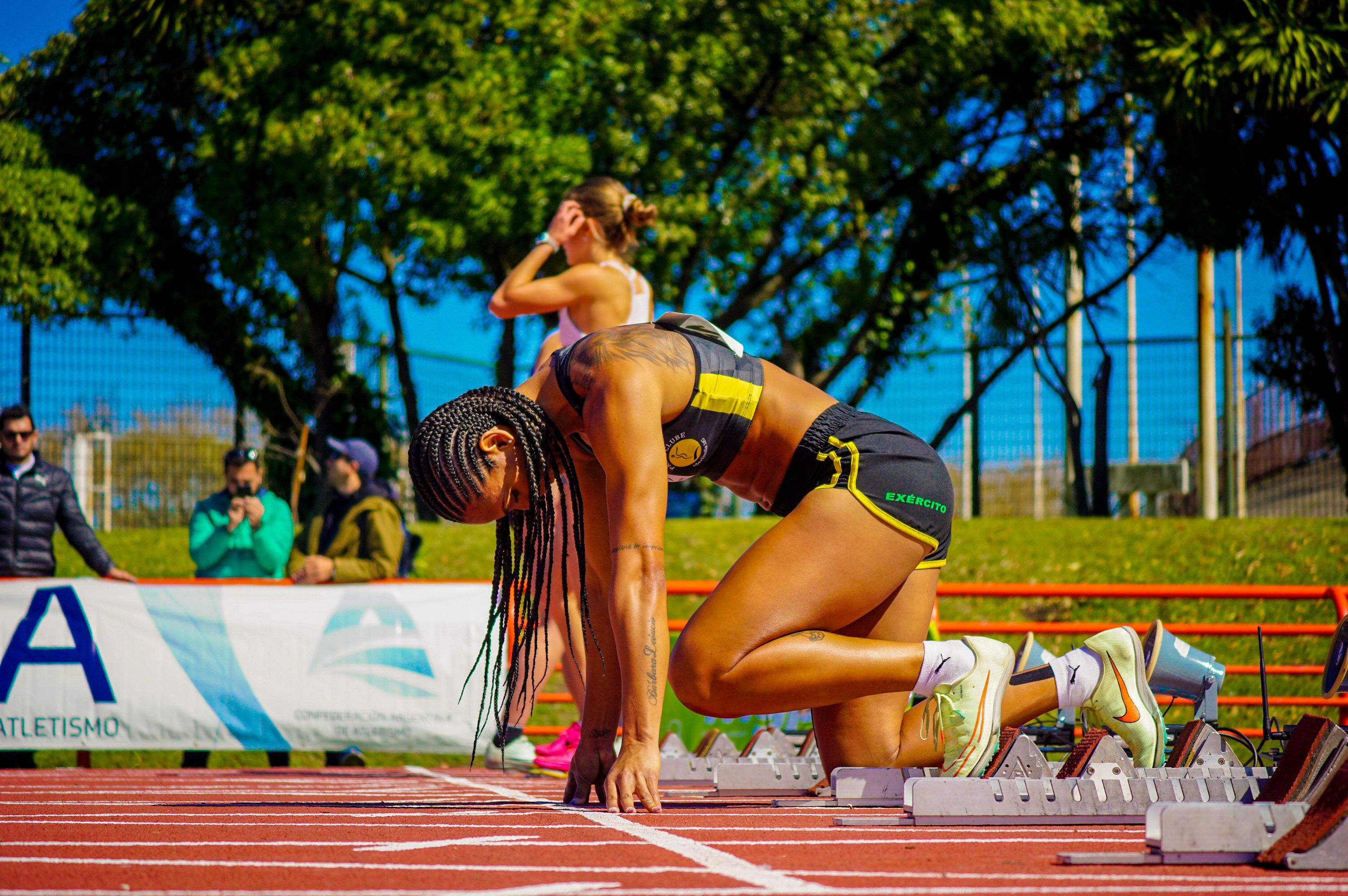 High school track and field action